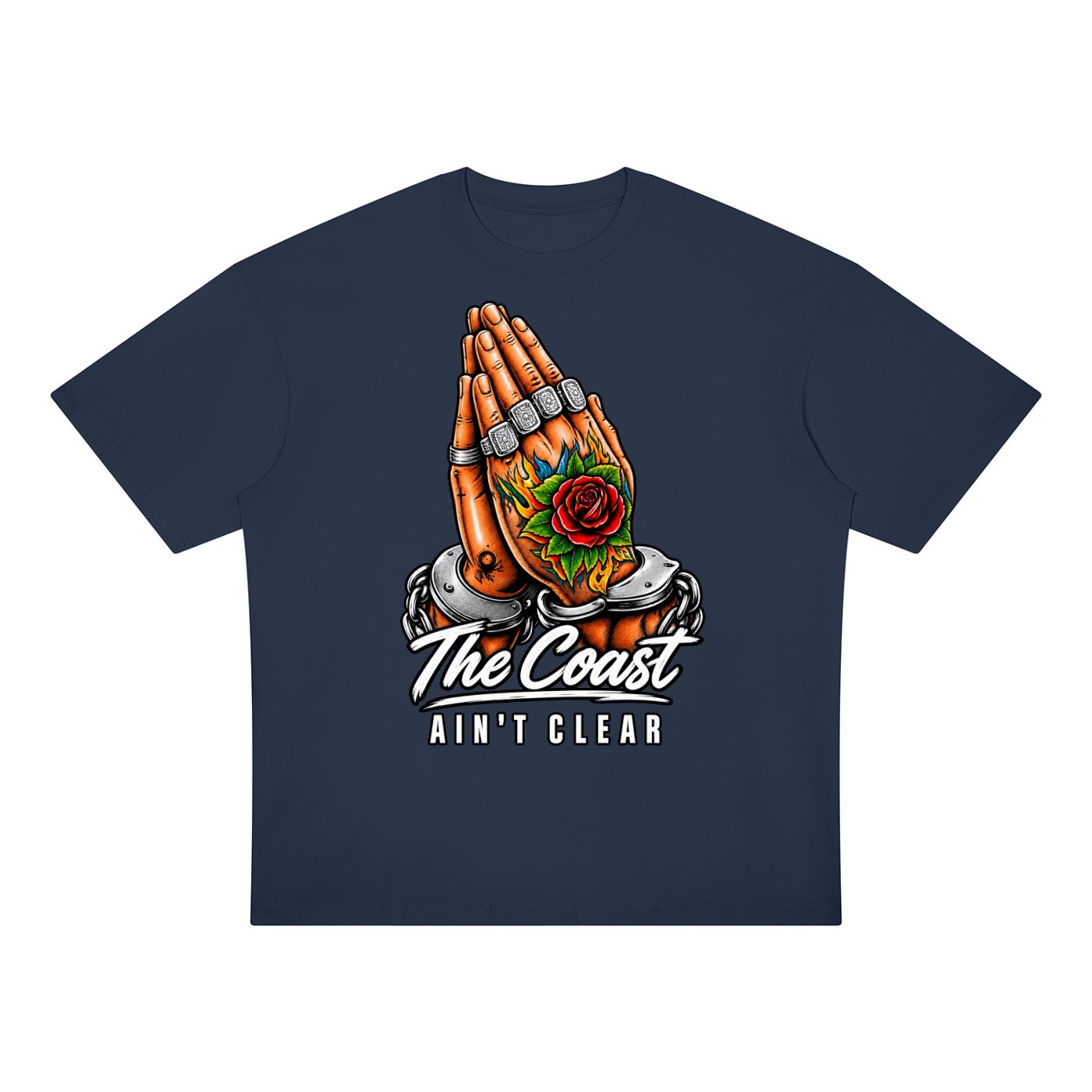 The Coast Ain't Clear Cuffed Rose Hands T-Shirt - Image 5