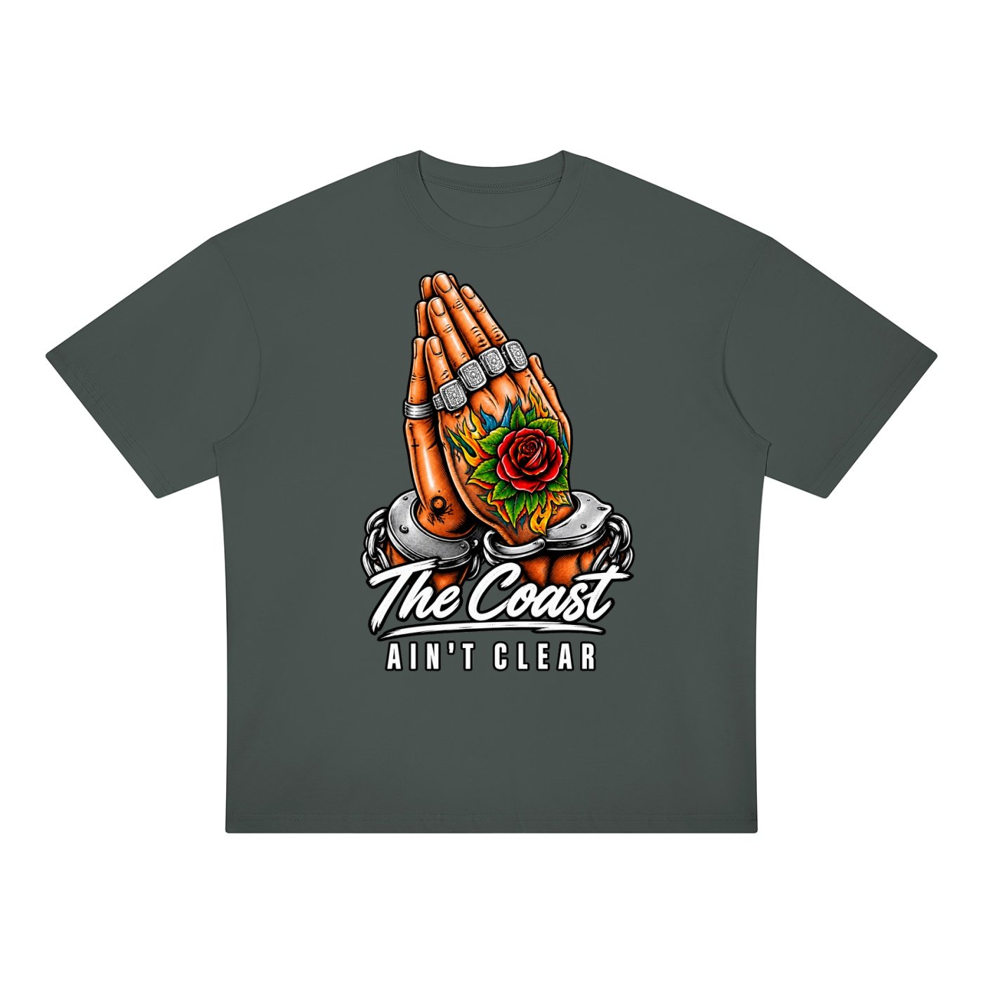 The Coast Ain't Clear Cuffed Rose Hands T-Shirt - Image 3